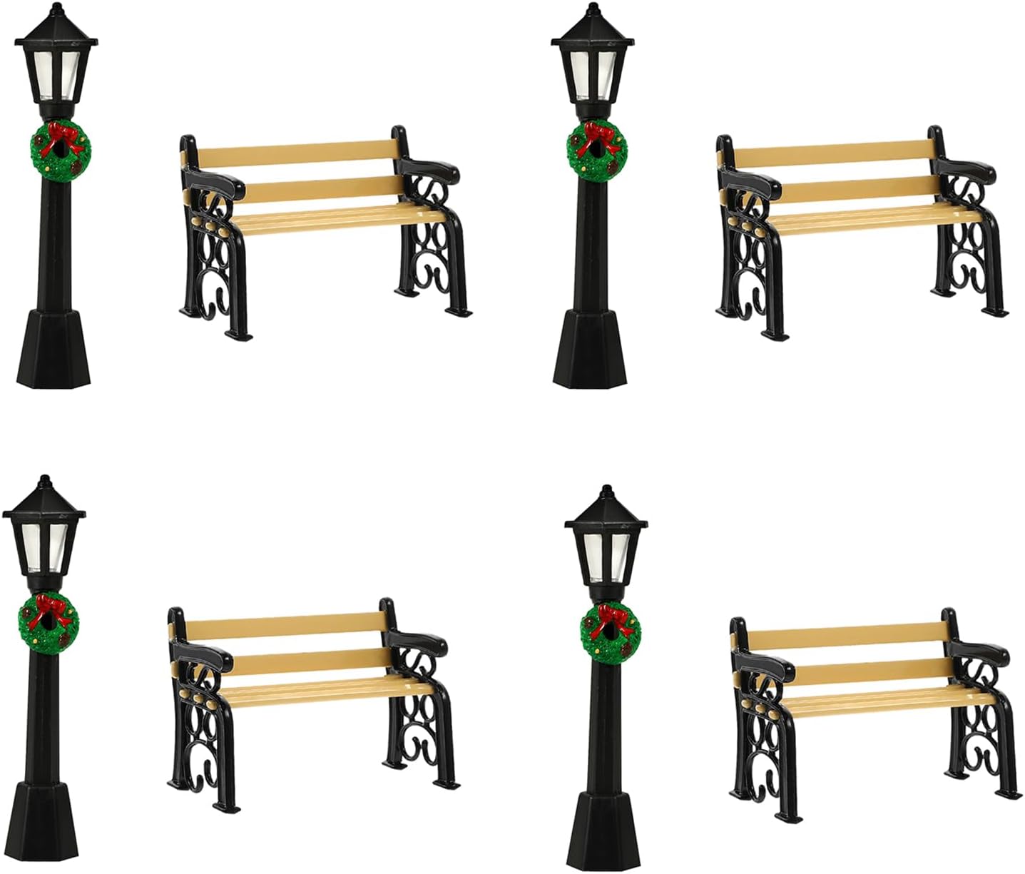 LOGOFUN 8Pcs Mini Street Lamp Post Miniature Park Bench Seat Mini Street Light Models Dollhouse Christmas Village Pathway Lantern Post for Xmas Fairy Garden Accessories