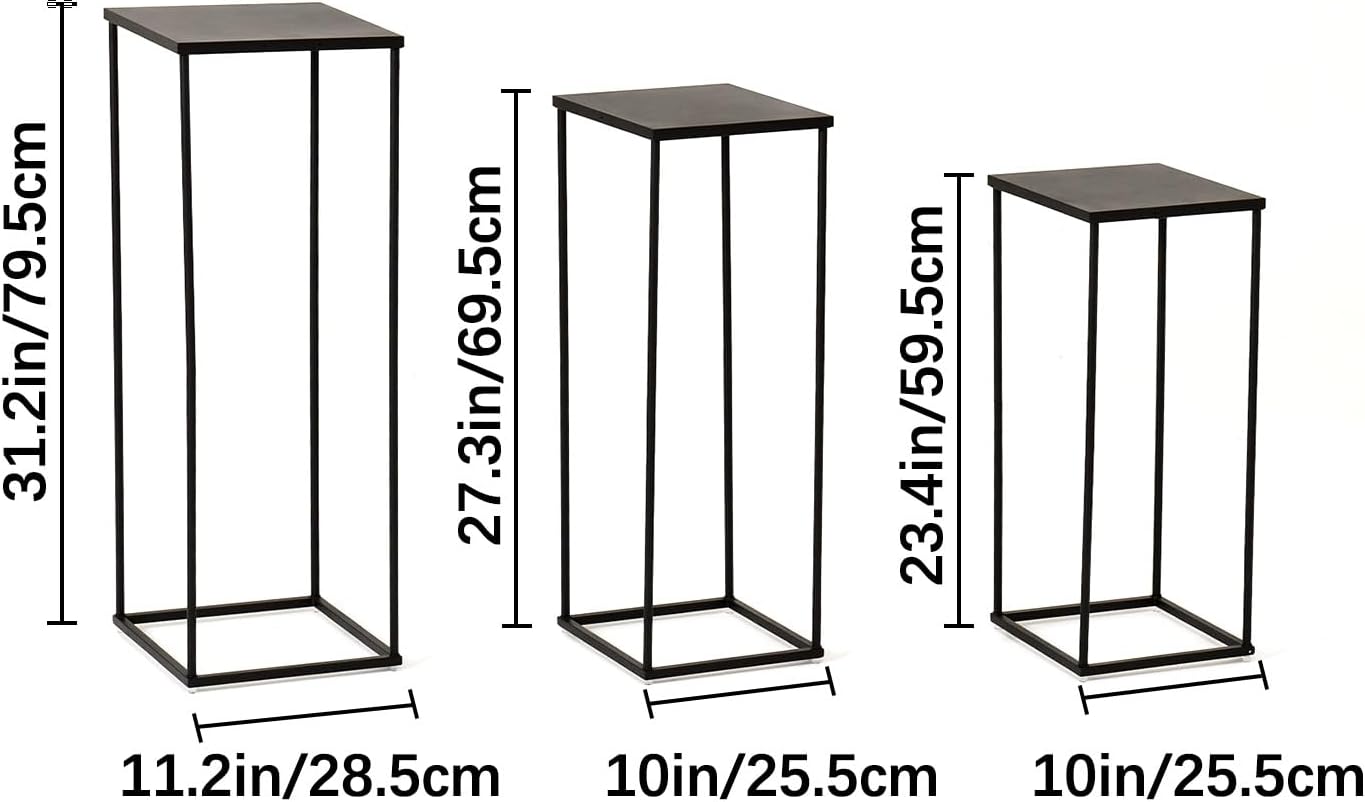 VINCIGANT 3PCS Metal Plant Stand Sets Metal Flower Stands,Black Pedestal Stands for Party Living Room Patio Decoration Tall Centerpiece Stands Planter Supporting Garden Home Decor