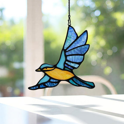 BOXCASA Blue Birds Decor Stained Glass Suncathers for Window,Stained Glass Bird Window Hanging,Birds Gifts for Bird Lovers,Birthday Gift for Women Mom Grandma