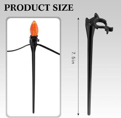 Jetec 120 Pieces Christmas Light Stakes Universal Yard Lawn Holiday 7.5 Inches Light Ground Stakes for C7 C9 String Lights Christmas Outdoor Lights Holders on Yards, Driveways (Black)