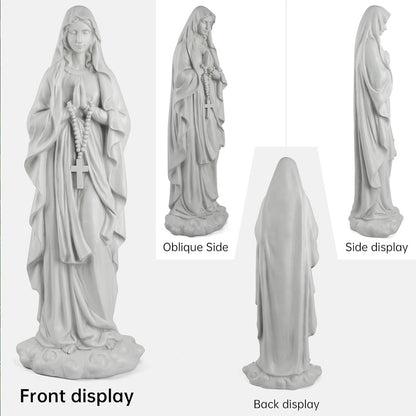Virgin Mary Praying Statue 31.49 Inch Tall Outdoor Garden Religious Garden Statue Mary Statue Outdoor Yard Patio Deck Home Entryway Hallway Sculpture Magnesium Oxide Stone （White Virgin Mary）