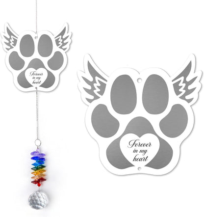Pet Memorial Suncatcher - Dog Memorial Paw Print Ornament - Dog Paw Suncatcher Rainbow Bridge Gift - Pet Loss Crystal Decor Sympathy Gift - Pet Remembrance Keepsake Aluminum Ornament
