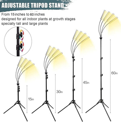 LED Grow Lights for Indoor Plants, 420 LEDs Full Spectrum Plant Lights for Indoor Growing with 15-63 inches Adjustable Tripod Stand, 4 Heads Floor Grow Lamp with 3/6/12H Auto On/Off Timer Function