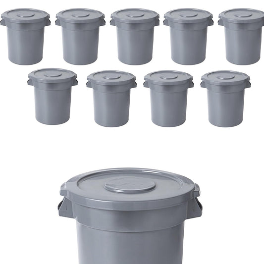PRO&Family 20 Gallon Trash Can with Lid Round Ingredient Storage Containers Recycling Bin Kitchen Garbage Can Office Garbage Can Trash Barrel Plastic Barrel Yard Waste Bin Outdoor Trashcan (10, Gray)
