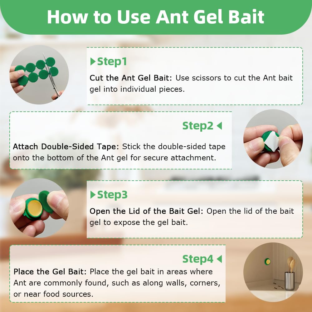 48 Pack Ant Killer Gel Bait, Long Lasting Indoor & Outdoor Ants Bait for Effective Ant Control, Safe & Easy to Use Pest Control for All Common Household Ants, Mess-Free Gel Stations