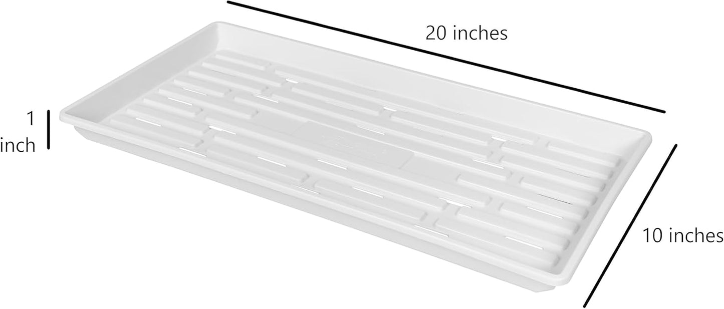 SUNPACK 10" x 20" Heavy Duty Shallow Plastic Seed Starting Tray, White, 1" - Lined with Drainage Holes for Excess Water and Aeration, Ideal for Greenhouses or Indoor Gardening