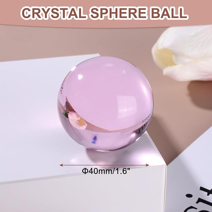 uxcell 40mm/1.6" Crystal Sphere Ball Glass Solid Decorative Sphere Crystal Ball Prop Ornament for Feng Shui Divination Fortune Telling Tabletop Fountain Decoration, Pink