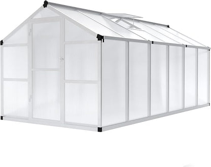 GarveeLife 8x12 ft Greenhouse, Large Aluminum Greenhouses for Outdoors, Heavy Duty Polycarbonate Greenhouse with Roof Vent, Walk-in Green houses for Winter Garden, Backyard, Patio, Lawn, Easy Assembly