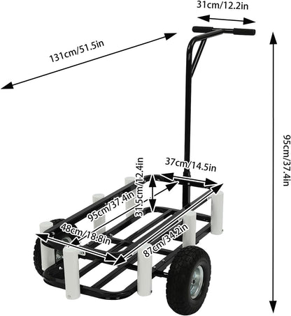 Beach Fishing Cart, 200 LBS Foldable Fishing Cart with Big Wheels, Heavy-Duty Aluminum Pier Wagon Trolley for Beach & Outdoors