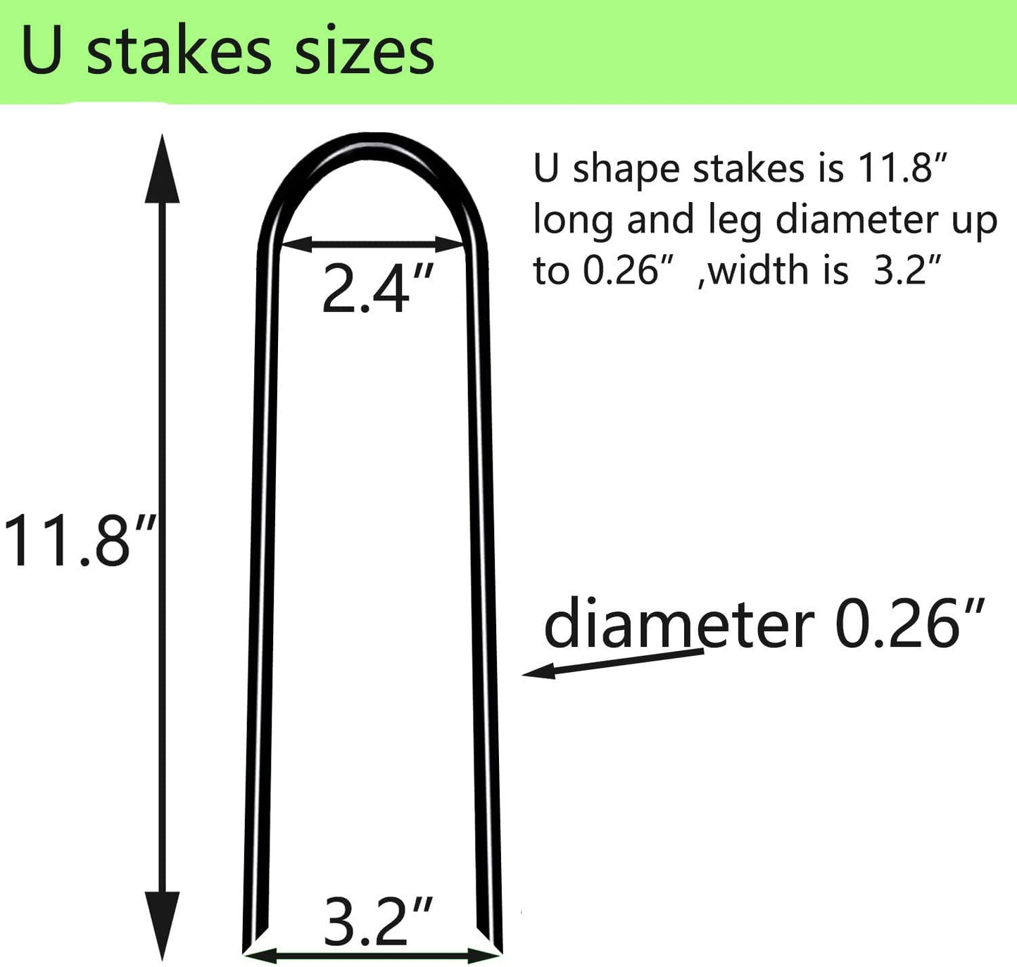 Heavy Duty Trampoline Anchors High Wind U-Shaped Sharp Ends Ground Anchor Galvanized Steel 11.8inch Safety Stakes for Soccer, Tents and Garden Decorations (Black 8pcs)