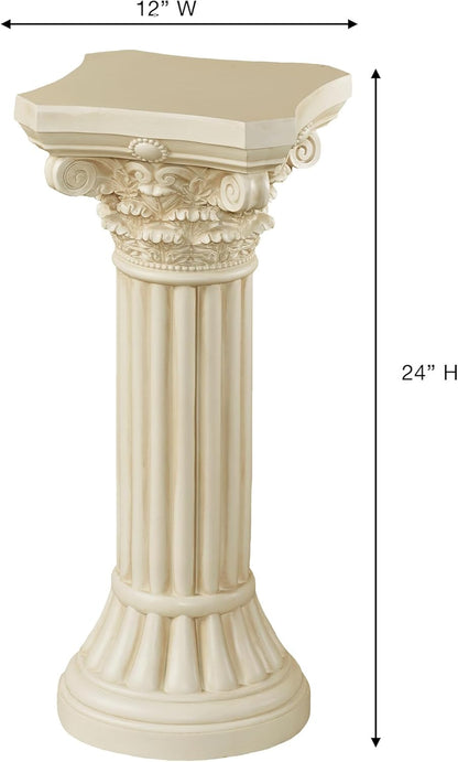 Touch of Class Corinthian Column Pedestal - Ivory Wash - Roman Style - Indoor/Outdoor Display - Small Size - 24 H, Top is 12 Inches Square, Weighs 11 lbs