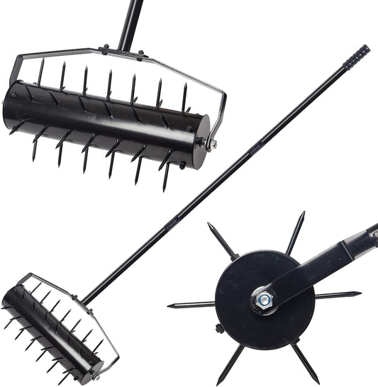 18 Inch Heavy Duty Rolling Lawn Aerator, Adjustable Weight Manual Roller Lawn Aerator Tool ，Heavy Duty Outdoor Manual Garden Lawn Tool for Yard Garden