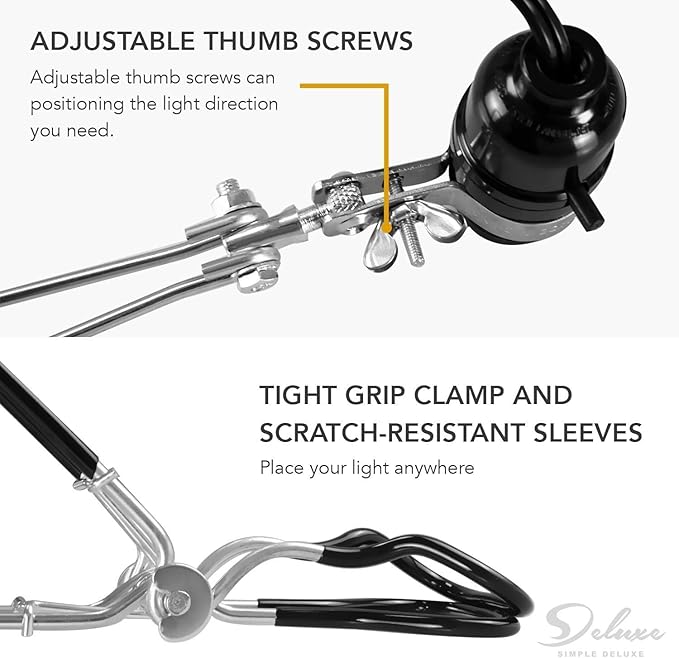 Simple Deluxe Clamp Lamp Light 8.5 Inch Adjustable Aluminum Reflector, Suit for E26 Socket Max 150 Watt Lamp (No Bulb Included), 6 Feet 18/2 SPT-2 Cord, Upgrade Tight Grip, 1 Pack