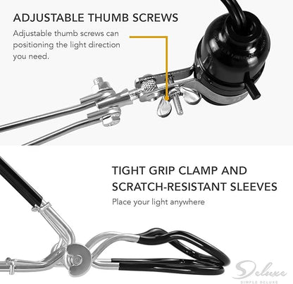 Simple Deluxe Clamp Lamp Light 8.5 Inch Adjustable Aluminum Reflector, Suit for E26 Socket Max 150 Watt Lamp (No Bulb Included), 6 Feet 18/2 SPT-2 Cord, Upgrade Tight Grip, 1 Pack