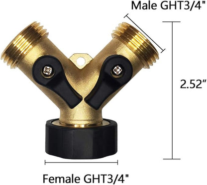 HQMPC Hose Splitter Garden Hose Y Valve 2 Way Valve Brass Y Valve Water Outdoor Garden Hose Adapter 2 Way Y Valve Y Hose Adapter Garden Faucet Y Valve +3/4" GHT Thread Extra 4 Presure washers
