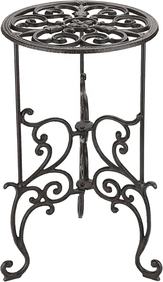 OwnMy Heavy Duty Cast Iron Plant Stand Indoor Outdoor Vintage Wrought Iron Round Flower Pot Holder Stand, 19.3" Tall Decorative Large Potted Plant Stand for Home Garden Patio, Retro-Brown