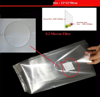 SUCOHANS 10 Count Mushroom Bags - Medium Size 5" X 5" X 19", 0.2 Micron Filter, 2.5 Mil Polypropylene, Sealable Spawn, Farm Mushroom Spawn, Autoclavable Substrate