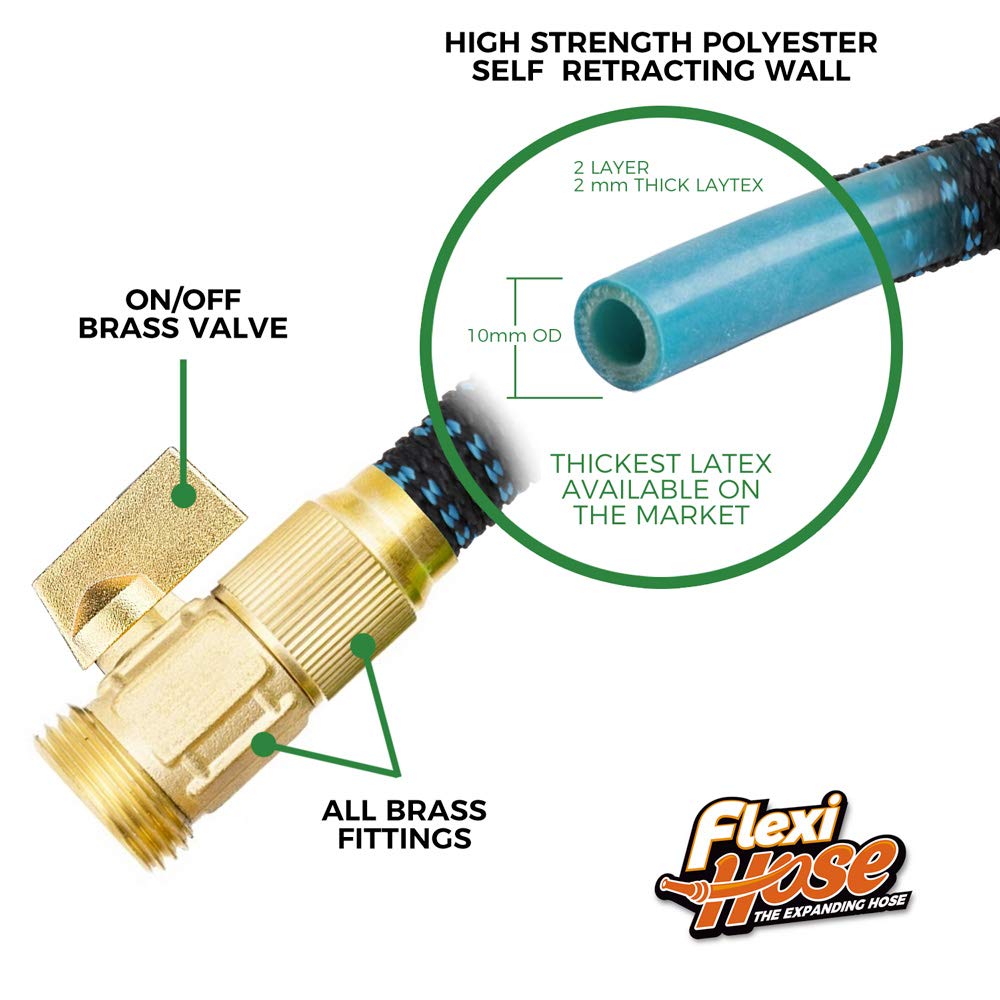 Flexi Hose Expandable Garden Hose with 8 Function Nozzle, 50FT - Lightweight Retractable Garden