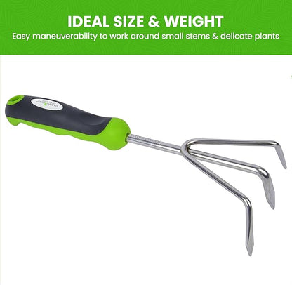 Garden Guru Hand Cultivator - Stainless Steel Hand Rake Soil Tiller with Ergonomic Handle, Great for Gardening, Cultivating, Loosening and Weeding (4 Pack)