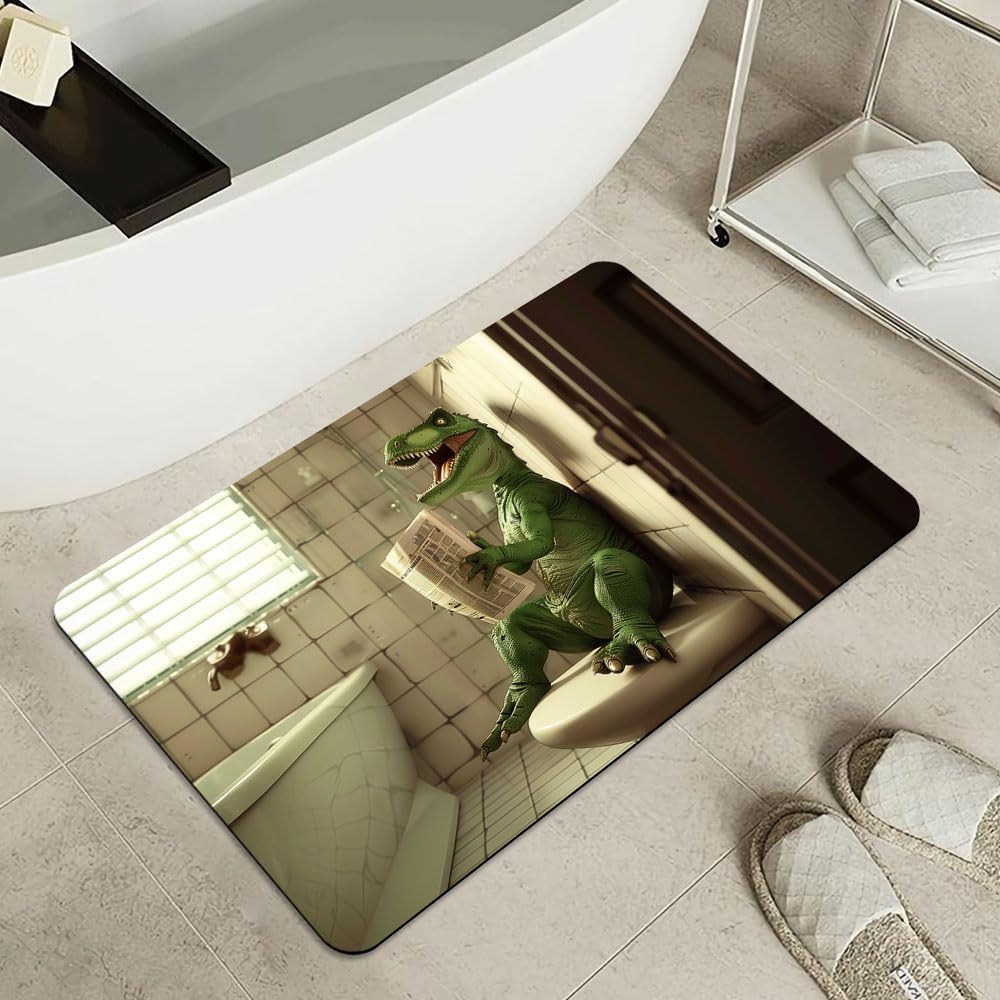 Bath Mat-Bathroom Rug，Green Dinosaur-Absorbent Non Slip Quick Dry Stain Resistant Easy to Clean Care Shower Rug for Bathtub Shower Room 20×31Inch (50 * 80cm)