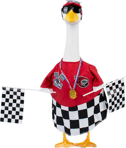 Porch Goose Outfits Cement Goose Race Car Driver Costume Clothing Racer Jumpsuit Clothes Goose Racing Suit Accessories