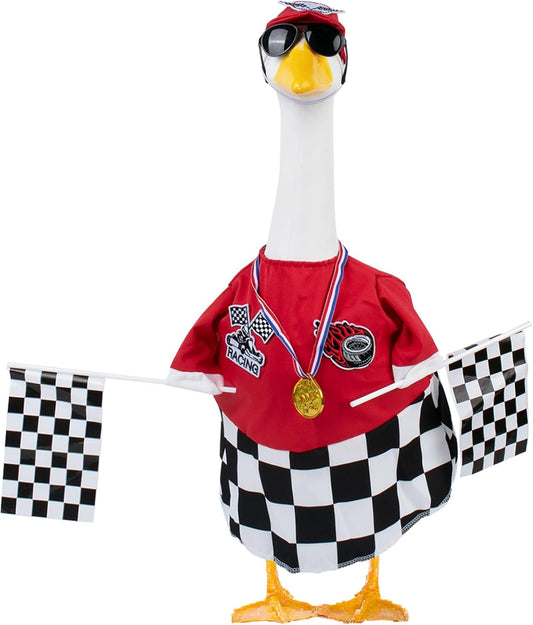 Porch Goose Outfits Cement Goose Race Car Driver Costume Clothing Racer Jumpsuit Clothes Goose