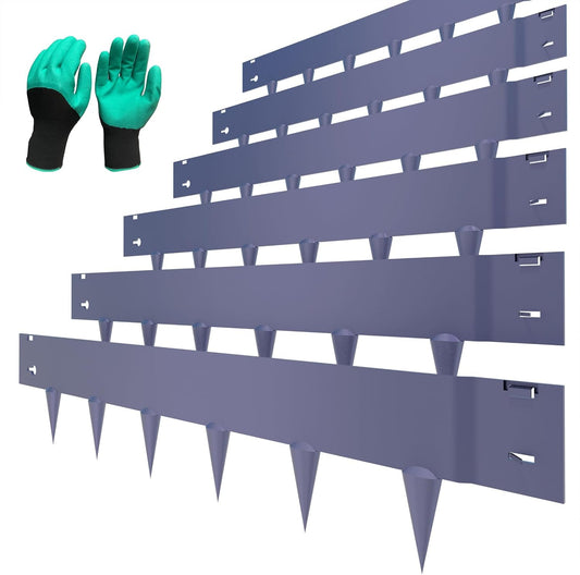 6 Pack Metal Landscape Edging- 40" L x 8" H (20ft Total) Lawn Edging, Garden Border Edging, Metal Edging for Landscaping with Gloves (Gray-Blue)