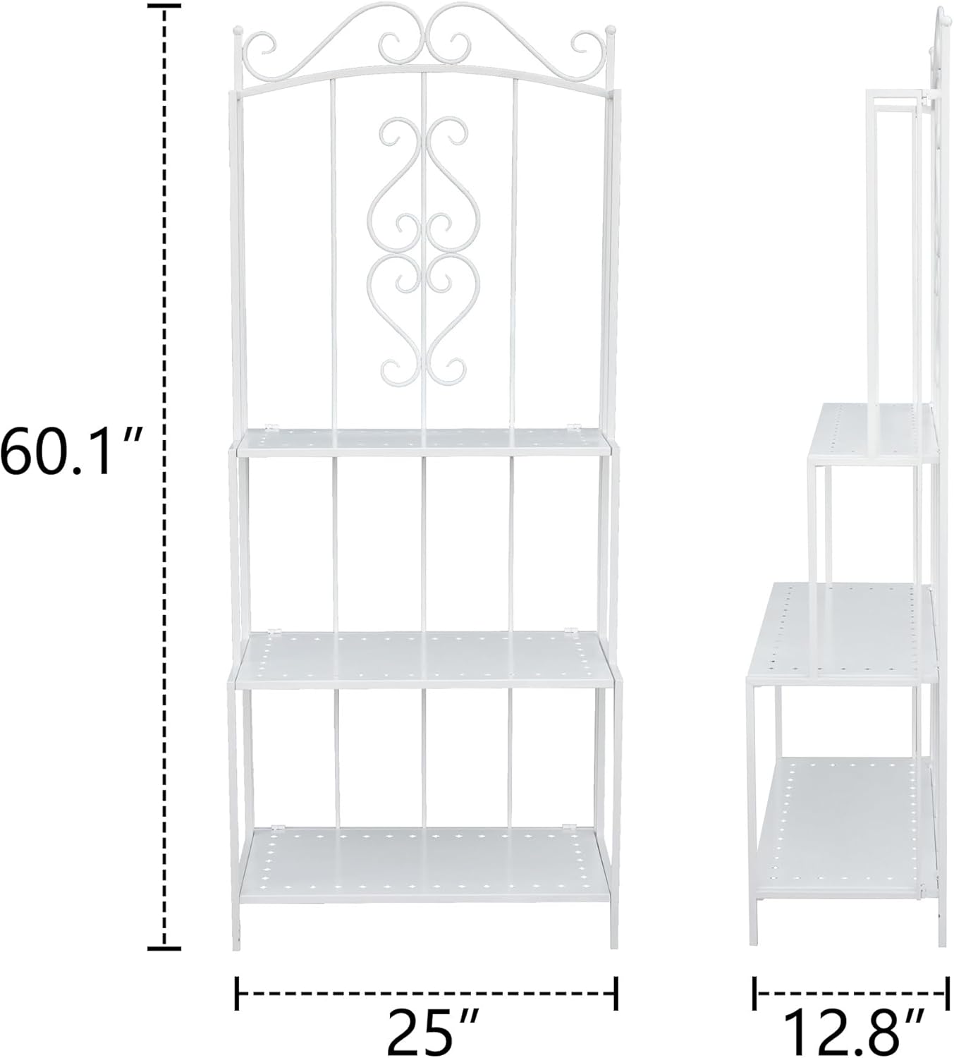 White 3-Layer Floral Plant Stand, French Style Tiered Shelf for Succulents Herbs, Ornate Iron Plant Display for Living Room Garden Decor