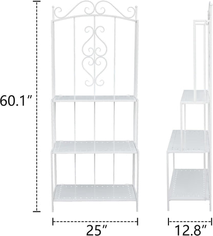 White 3-Layer Floral Plant Stand, French Style Tiered Shelf for Succulents Herbs, Ornate Iron Plant Display for Living Room Garden Decor