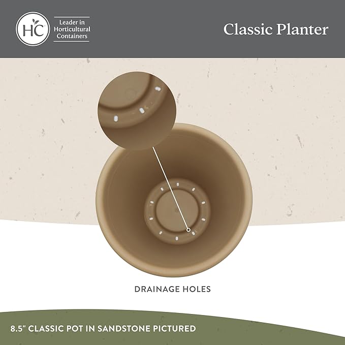 The HC Companies 17 Inch Round Classic Planter - Plastic Plant Pot for Indoor Outdoor Plants Flowers Herbs, Sandstone