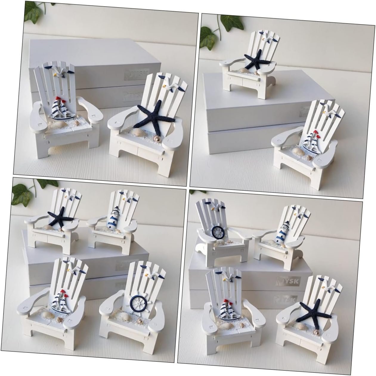 Veemoon 2pcs Miniature Wooden Beach Chair Decor Nautical Ornaments for Home Office Charming and Elegant Design for Christmas Weddings Birthdays and Festivals