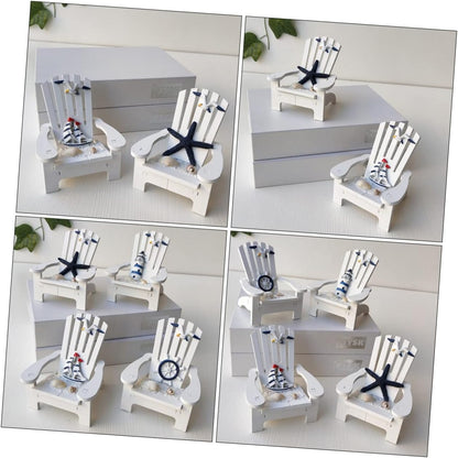 Veemoon 2pcs Miniature Wooden Beach Chair Decor Nautical Ornaments for Home Office Charming and Elegant Design for Christmas Weddings Birthdays and Festivals