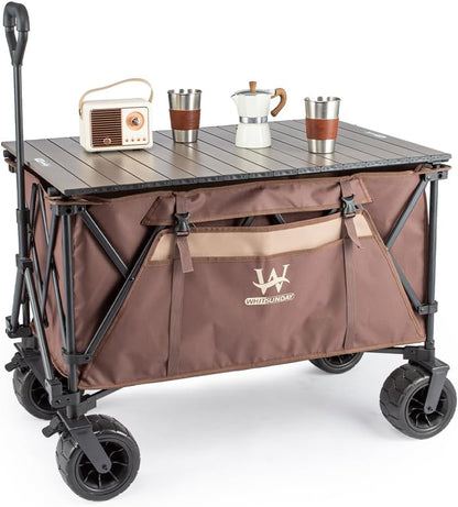 Whitsunday Beach Wagon Cart, 440Lbs Heavy Duty Folding Wagon with All Terrian Wheel, Collapsible Utility Camping Park Wagon Cart with Aluminum Tabletop