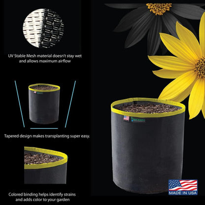 Grow Bag 3 Gallon, Planting Pots - Colorful Plant Grow Bags Pots Gardening Vegetable - Air Pruning Mesh Fabric Plant Container - (Black/Yellow)