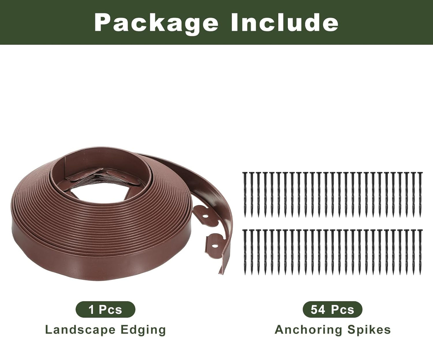uxcell Landscape Edging, 1Pcs 60FT x 2" - No Dig Garden Edging Kit with 54 Stakes, Landscape Edging Border for Garden Lawn Flower Bed Yard Grass (Brown)