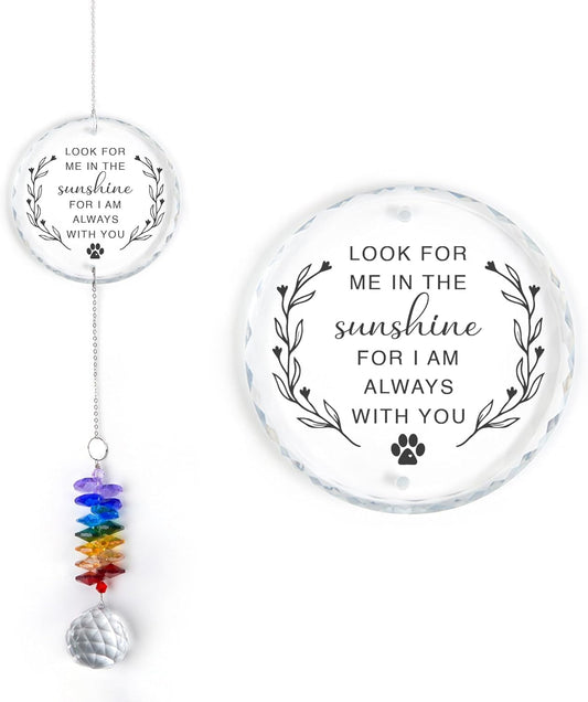 Pet Memorial Suncatcher - Dog Cat Loss Sympathy Gift - Rainbow Crystal Prism - Bereavement Keepsake