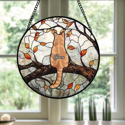Custom Cat Portrait Stained Glass Window Hanging Light Catcher, Pet Memorial Stained Glass Photo, Cat Memorial Gift Pet Loss Gift