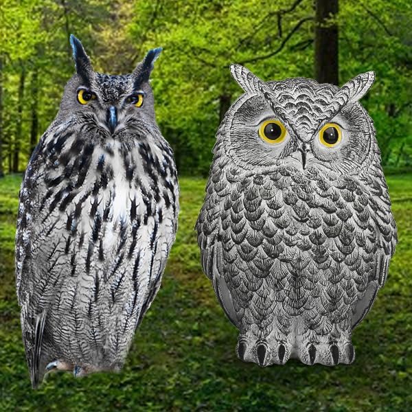 Realistic Owl Statue for Indoor & Outdoor Decoration, Effective Birds Deterrent for Garden, Patio, Yard, and Fake Owl Home Decor, Suitable for Outside Decor (Gray)