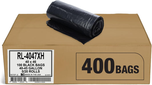 Aluf Plastics 45 Gallon Trash Can Liners (400 Count) - 40" x 46" - Thick 1.5 MIL Equivalent Black Trash Bags for Bathroom, Kitchen, Office, Industrial, Commercial, Recycling and More