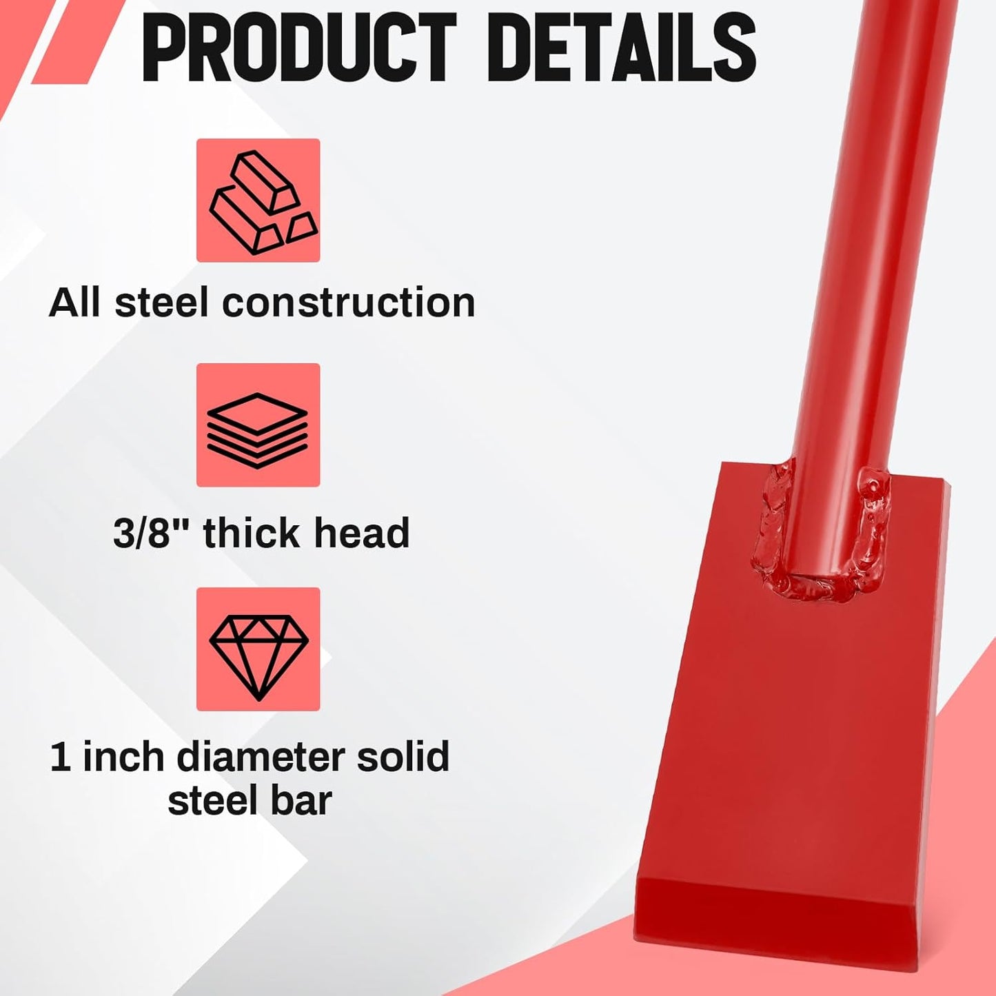48 Inch Tamping and Digging Bar Steel Bars Post Hole Digger Tamping Bar (Red)