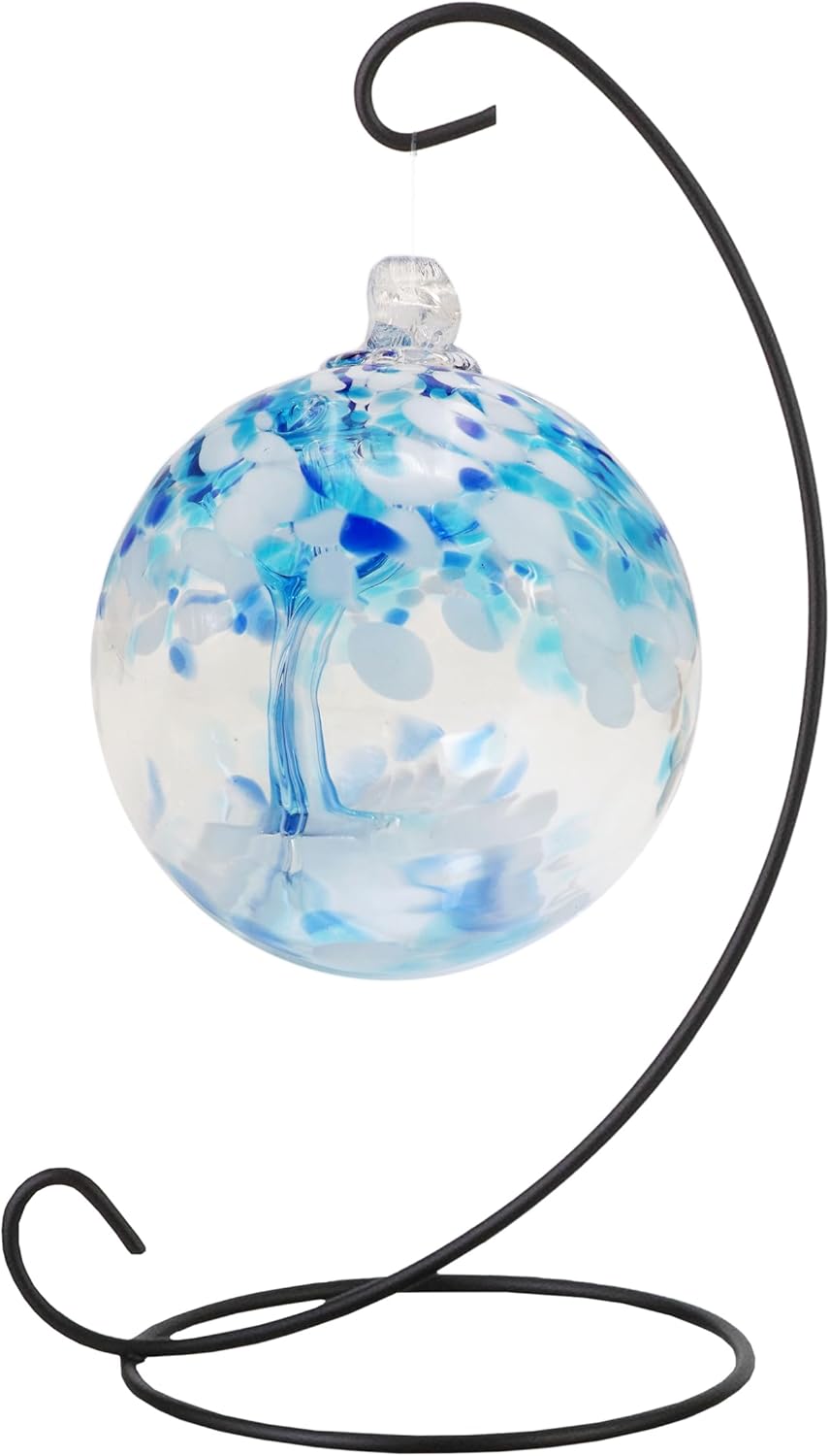 Dale Tiffany AC23215-D3 Rainbow Tree of Life Hand Blown Art Glass Ornament Witch Globe Gazing Ball, Aqua, 3" Diameter with Hanging Stand