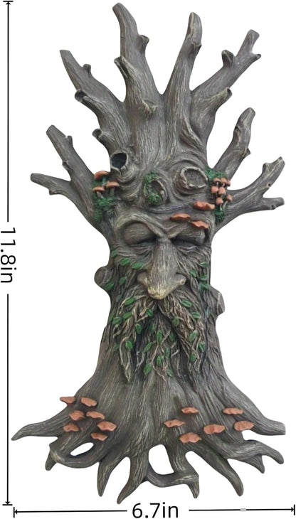 Whimsical Tree Face Garden Decoration ，Tree Faces Decor Outdoor Wallmounted Statue Art with Leaf Features, Outdoor Decor Garden Accessory.(Mushroom)