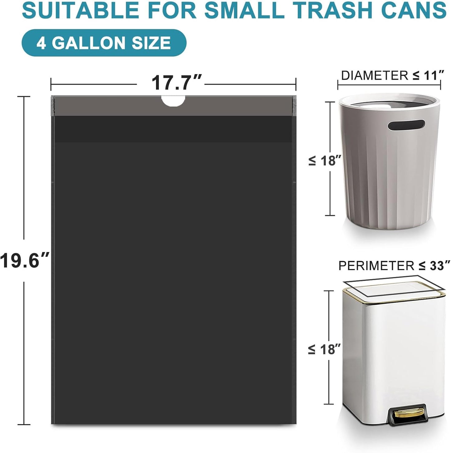 Small Trash Bags Bathroom - JUKFITA 4 gallon trash bags drawstring, Tear-Free Trash Bags Unscented 60 Count