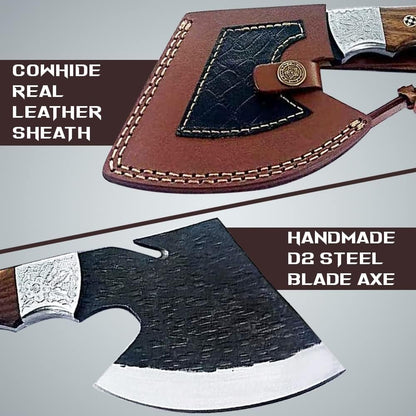 Dessi D2 Steel Blade Axe Hatchet Gut Hook Tomahawk Hunting Knife Camping Hiking Damascus SM73