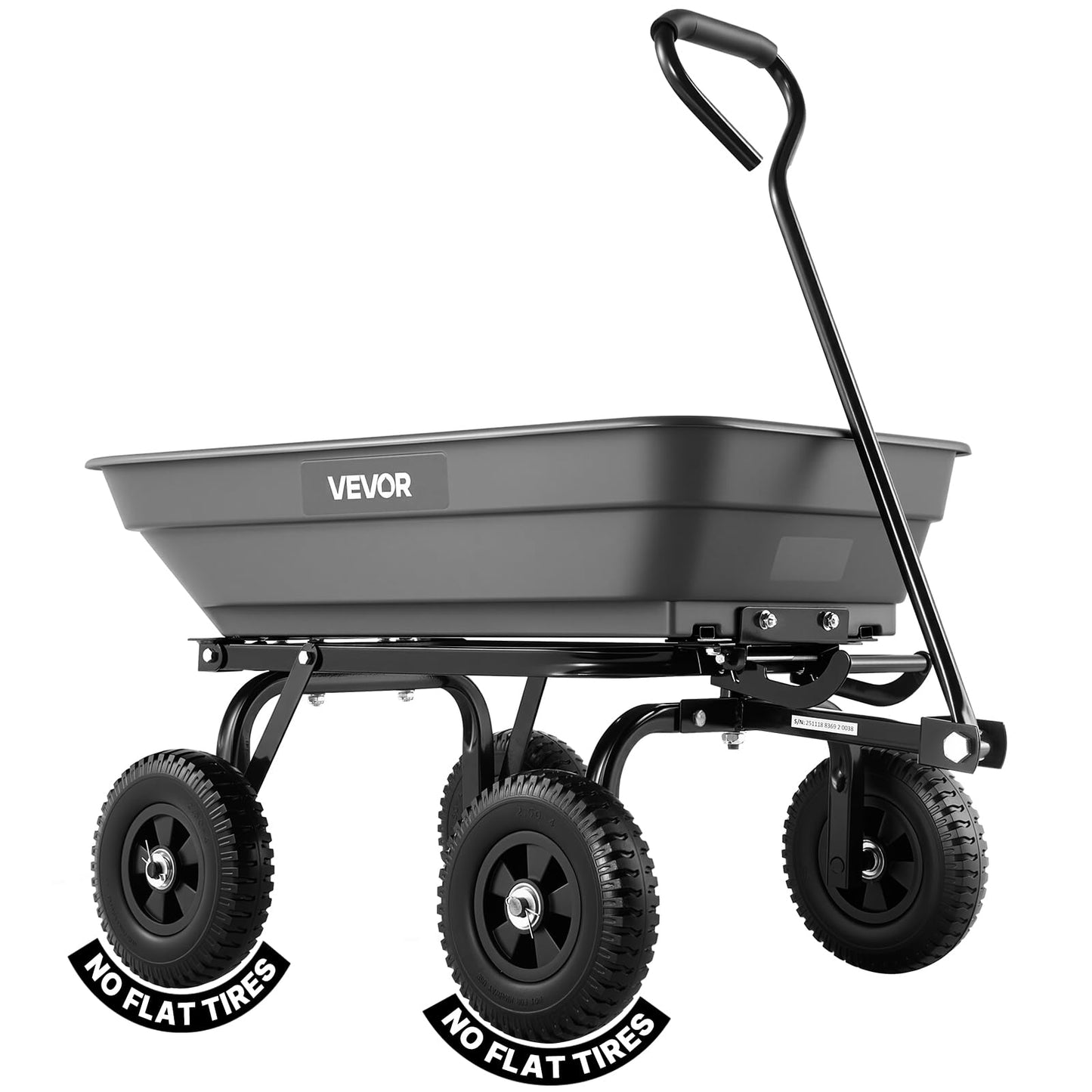 VEVOR 400LBS Wheelbarrow, Poly Garden Dump Cart Wagon with 8" Flat Free Tires, Heavy Duty Wheel