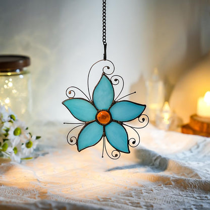 Forget Me Not Flower Decor Stained Glass Window Hanging,Blue Flower Ornaments Suncatcher for Window,Best Gifts for Mother,Women,Valentine's Day,Birthday