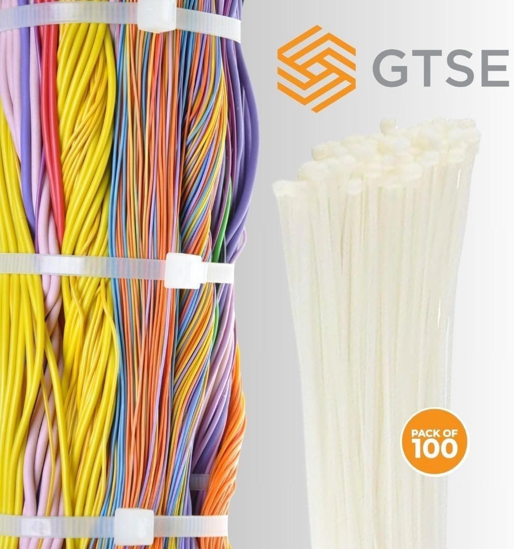 GTSE 12 Inch White/Clear Zip Ties, 100 Pack, 50lb Strength, UV Resistant Long Nylon Cable Ties, Self-Locking 12" Tie Wraps