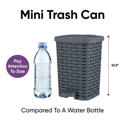 Superio Mini Trash Can with Foot Pedal Small Outdoor Garbage Can with Lid, 1.5 Gallon Plastic Waste Basket for Bathroom, Bedroom, Kitchen, Office, Patio (Wicker Grey 6 QT.)