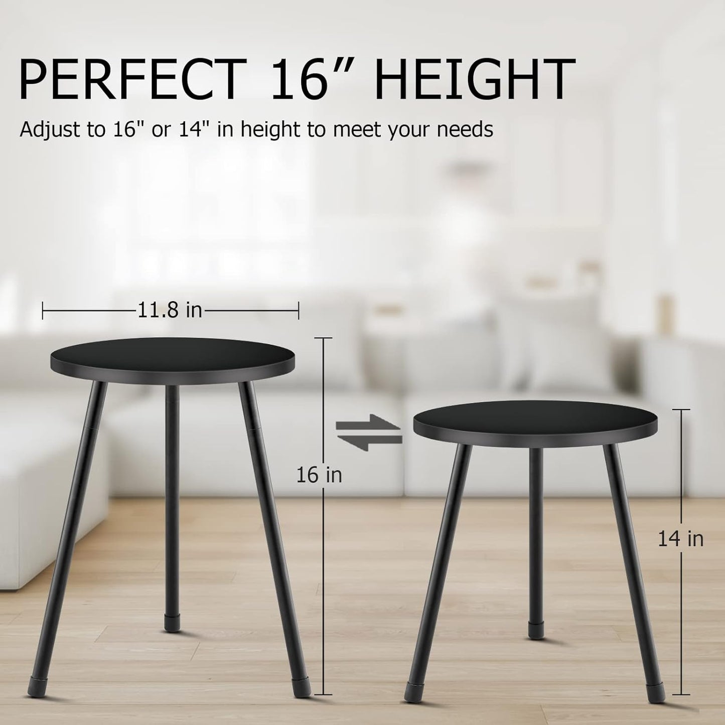 Plant Stand Indoor, Mid Century Wood Plant Stand Black Plant Table for Flower Pots, Tall Metal Plant Holder, Modern Home Decor Small Round Side End Table (11.8"x16")