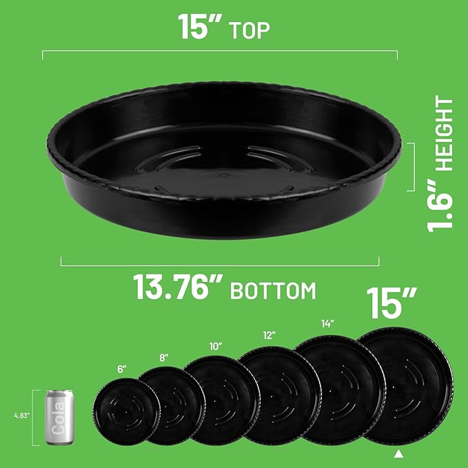 MUDEELA 6 Pack of 15 inch Plant Saucer, Durable Plastic Plant Trays for Indoors, Black Plastic Flower Plant Pot Saucer, Made of Thicker, Stronger Plastic, with Taller Design